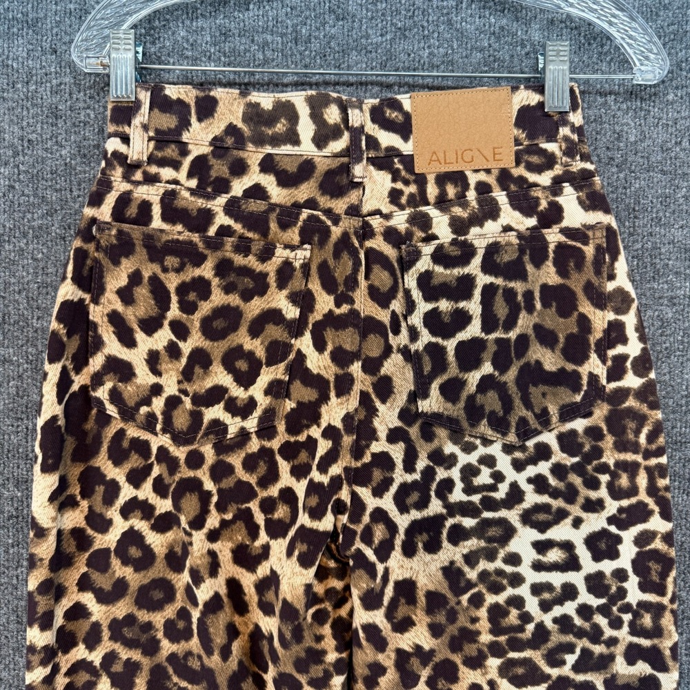 Aligne Jeans Womens 26 Brown Leopard Print High Rise Straight Y2K Festival Party - Picture 4 of 11